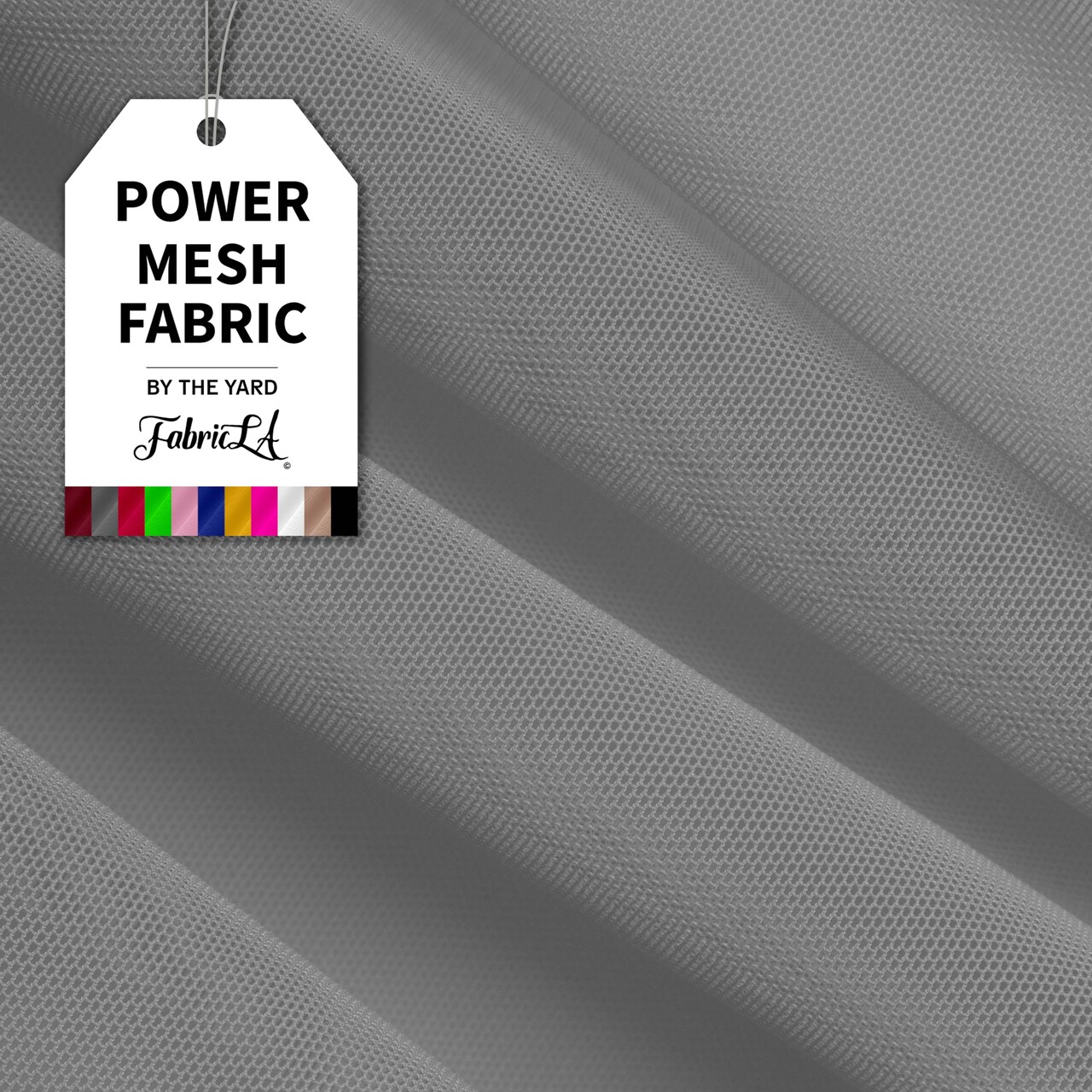 FabricLA Power Mesh Fabric Nylon Spandex - 60" Inches (150 cm) Wide - Use Mesh Fabric for Sewing, Sports Wear, Ballet, Workout Tights, Garments - Mesh Fabric by The Yard - Grey, 1 Continuous Yard